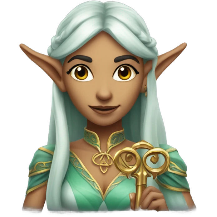 an elf woman login holding a big key emoji