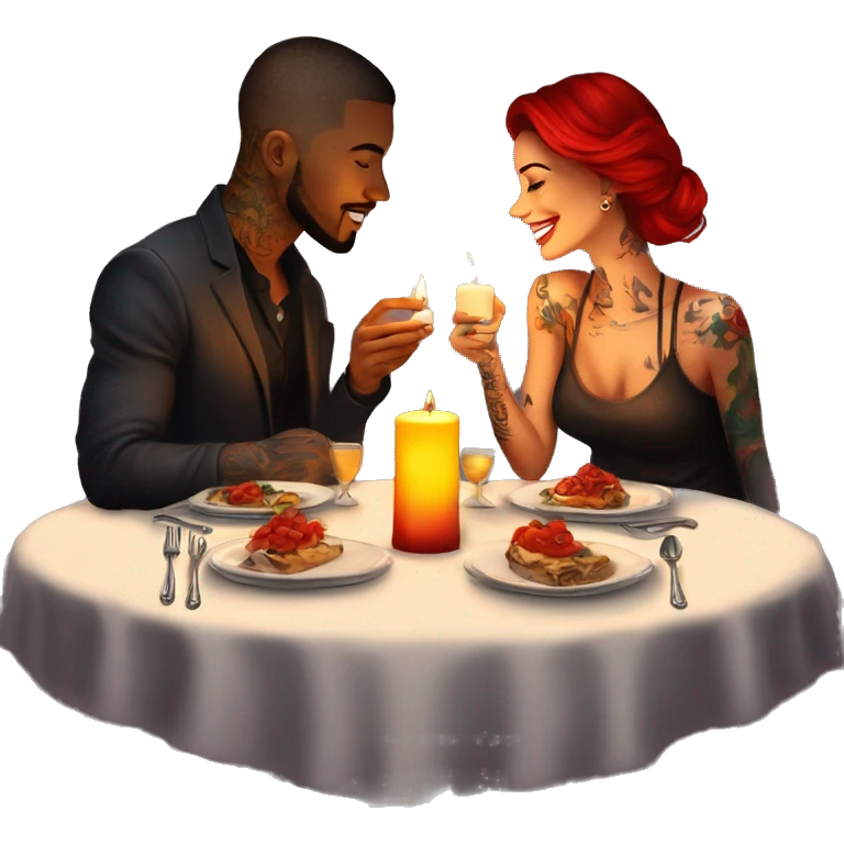 romantic candle light dinner for beautiful tattooed couple emoji