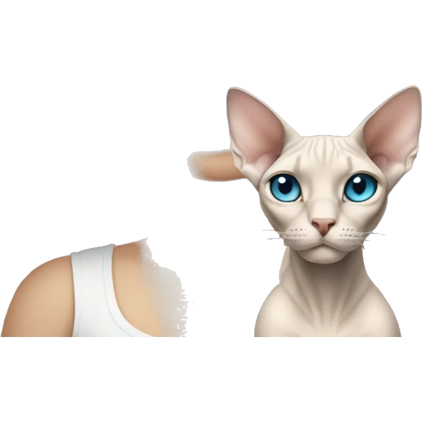 Blonde girl with long hair holding sphynx cat both has blue eyes emoji