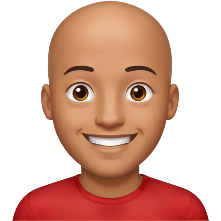 Hombre joven, trigueño, calvo, afeitado, sonriente, camiseta roja  emoji