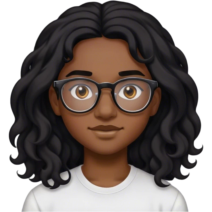 black teen with LONG wavy black hair and glasses & EYEBROW piercing  emoji