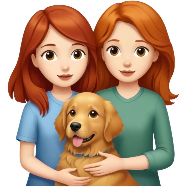 Brunette girl with a redhead girl with a golden retriever  emoji