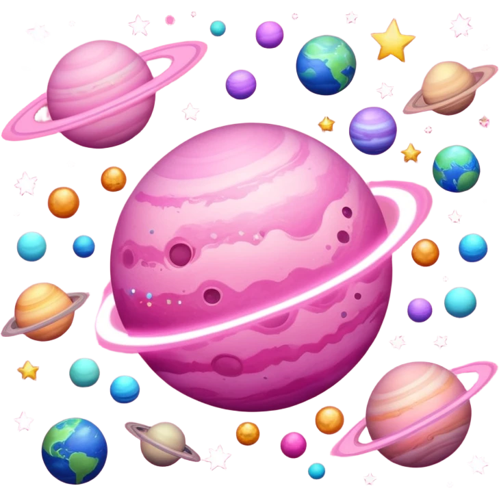 pink universe with planets and sparkles emoji