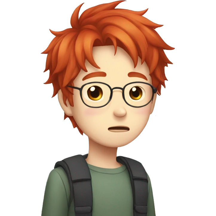 A boy with red hair, glasses, crying, anime emoji