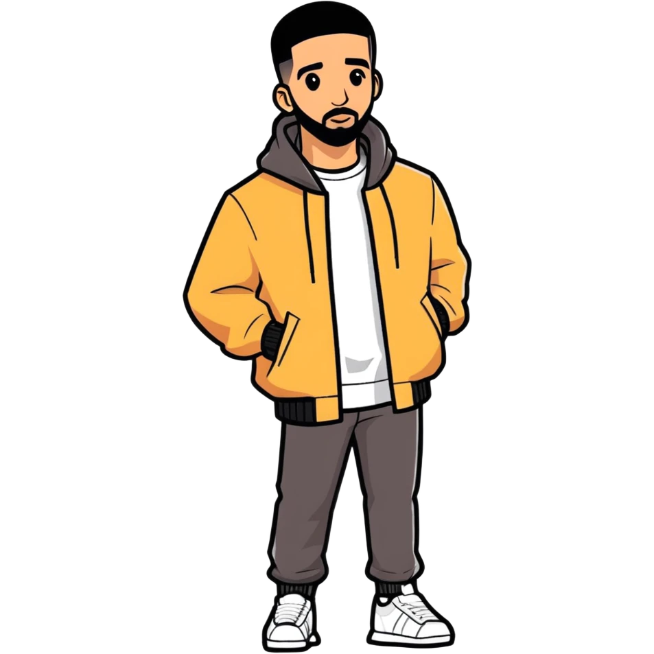 Toronto celebrity, actor and musicians drake 2024 illustration, sticker. must be ultra hyperrealistic, and mirco-detailed, 3D sticker design
 Must be 8k hd, 8000x8000px resolution. Must use very thin transparent smooth lines emoji