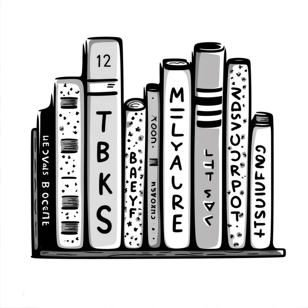 hand-drawn bookshelf with row of books of different sizes and colors emoji