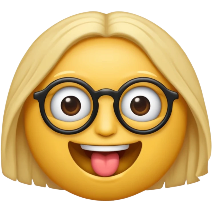 gere um boneco emoji da pele parda com o cabelo cacheado e meio grande, com olhos pretos e um óculos redondo, e também com a boca aberta mostrando os dentes emoji