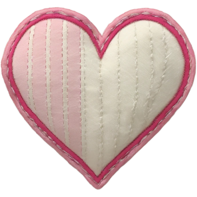 Fabric cream and pink heart with white stitching patchwork patches emoji