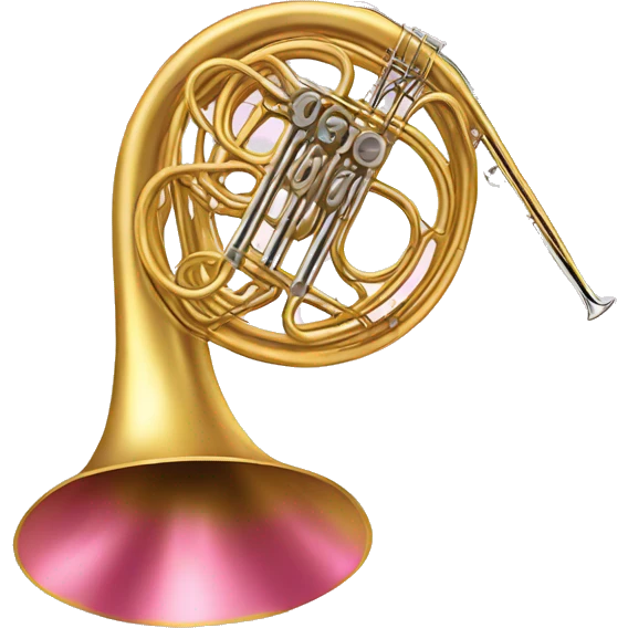 Gold French horn with a pink bow on it emoji