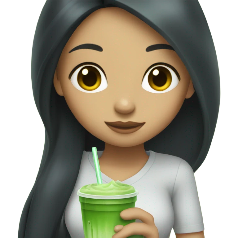 female with long black hair and an iced matcha emoji