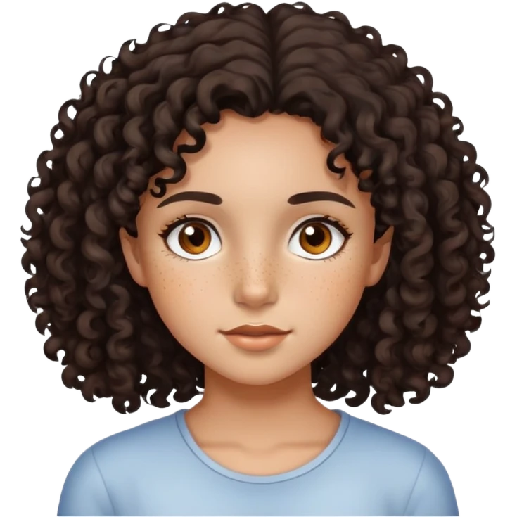 Girl with dark curly hair brown eyes freckles medium skin color emoji