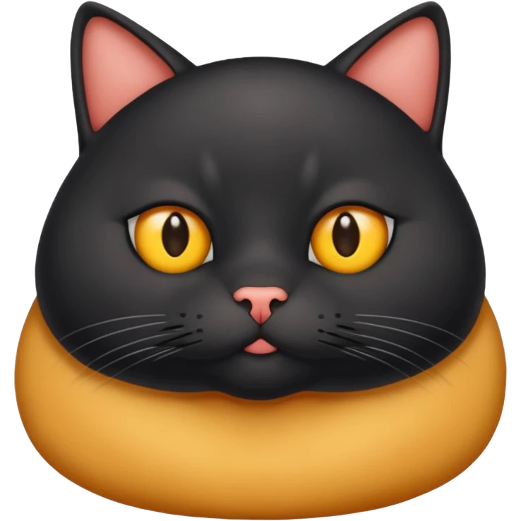 Un gato negro gordito con los ojos de color amarillos sentado emoji