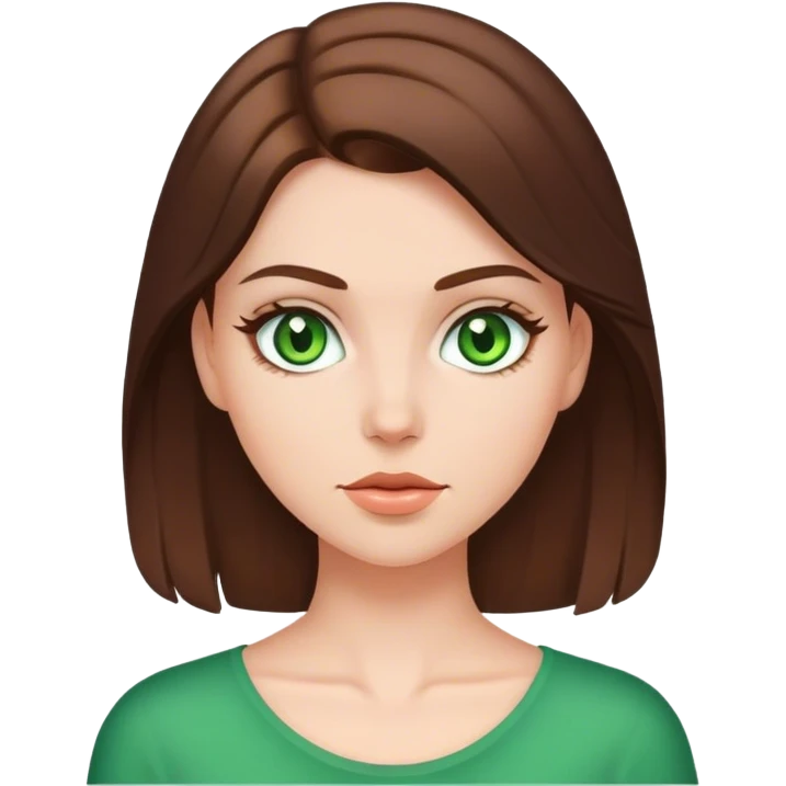 white girl, brunette hair, green eyes emoji