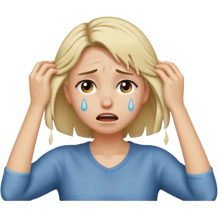 A girl ripping out her hair and pulling on it so hard crying emoji