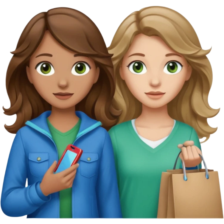 make me and my best friend togheter i have brown hair that falls on my shoulders and brown eyes and she has really long wavy brown hair with a little blonde and green/blue eyes we are shopping and i have BROWN eyes emoji