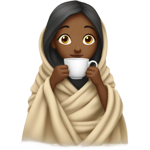 girl wrapped in blanket drinking tea emoji