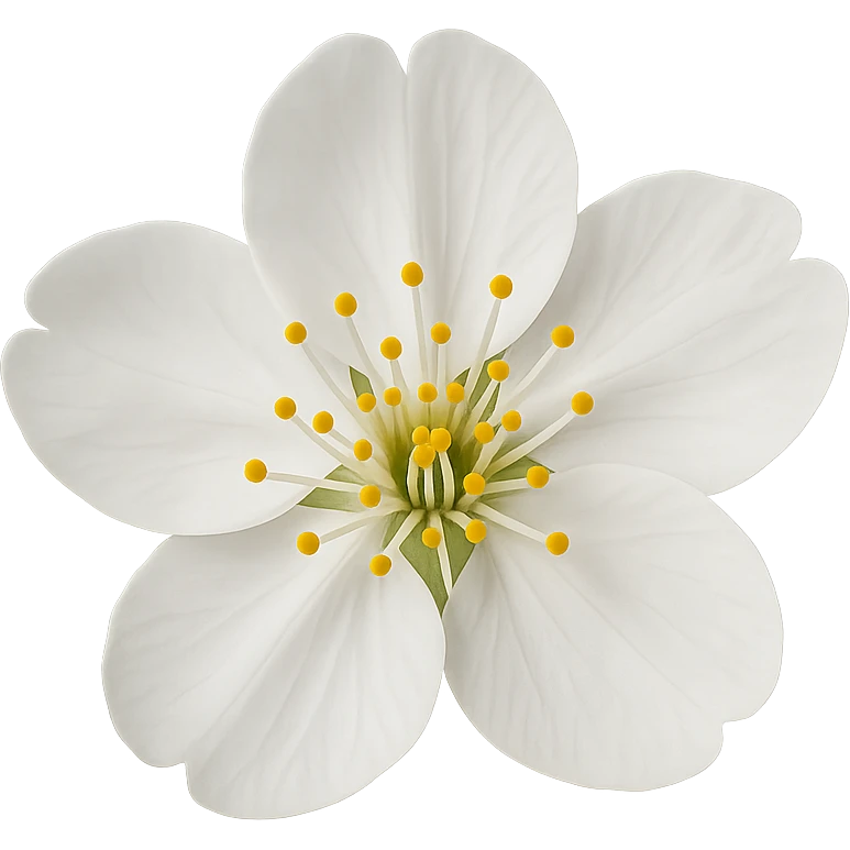 show  one white cherry blossom without a stem , remove background emoji