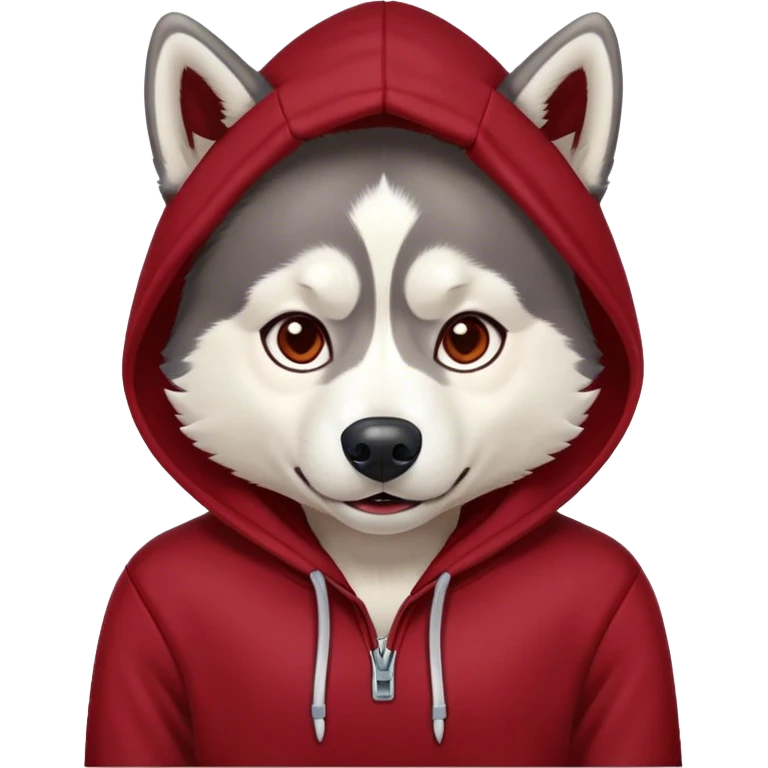 Husky wearing dark read hoodie emoji