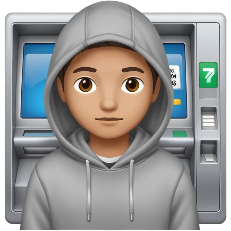 scammer in a hoodie near ATM emoji