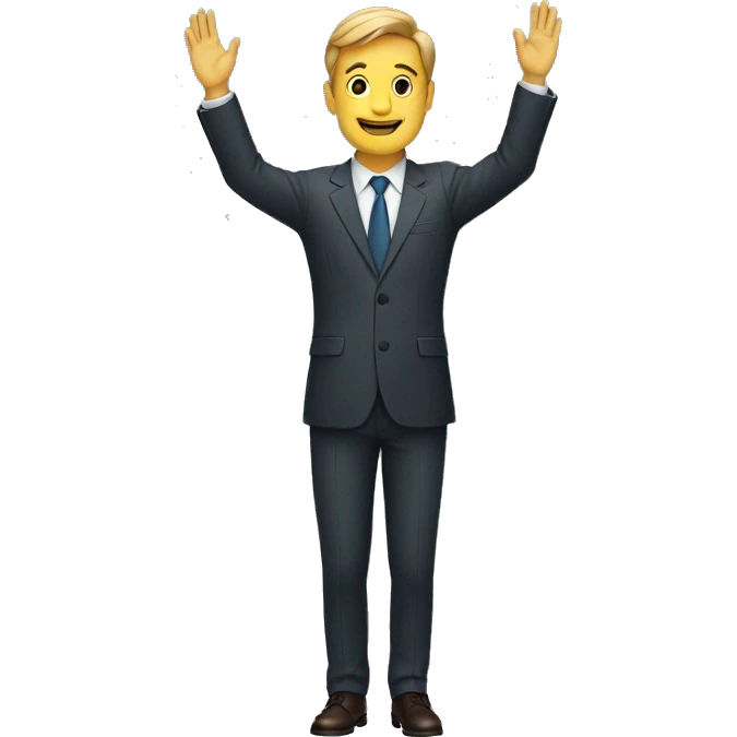 man in a suit holding his hands in the air  emoji