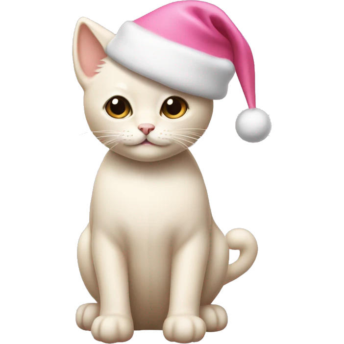 Cream kitten whole body, and with pink Christmas hat emoji