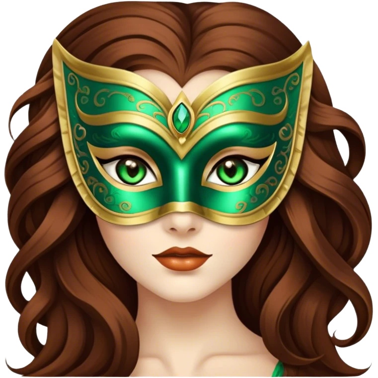 Greeneyed Woman with Long Brown hair venetian mask emoji