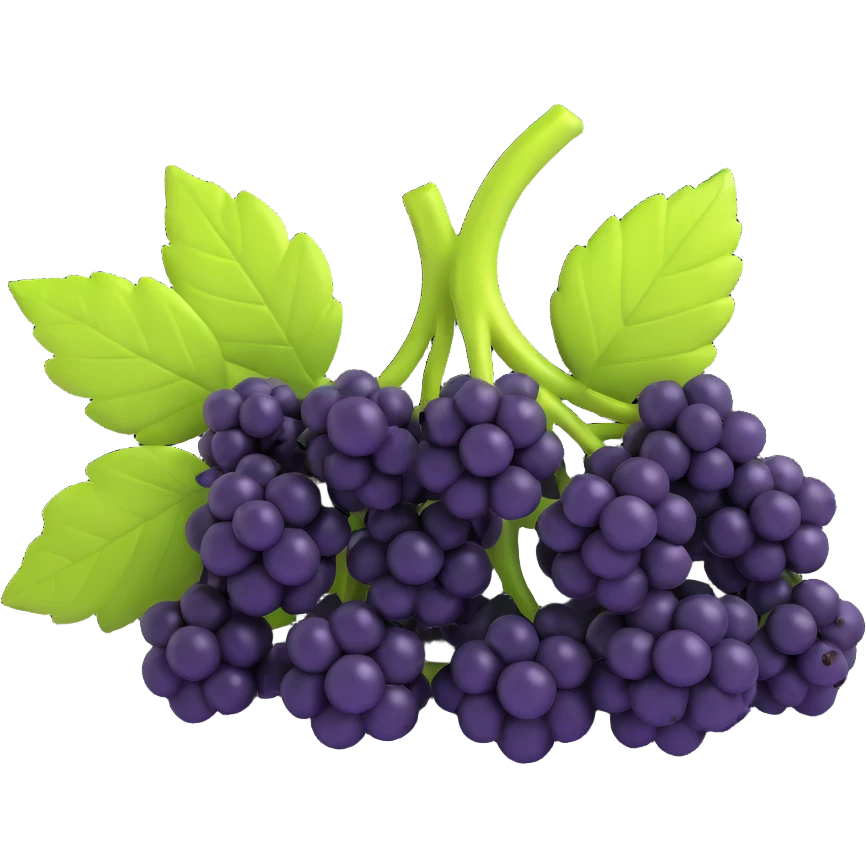 Make the cherry antipy as volumetric as possible, add expressive lighting and shading, change the color of the berries to black, in a modern 3D iOS style with a clean background. emoji