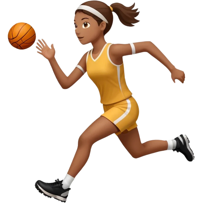 Side view of final scorer player running and holding up her right hand emoji
