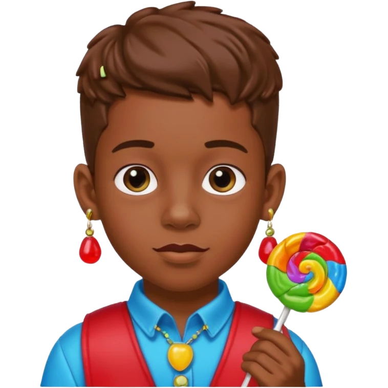boy with a lot of accessories and earrings made out of candy emoji