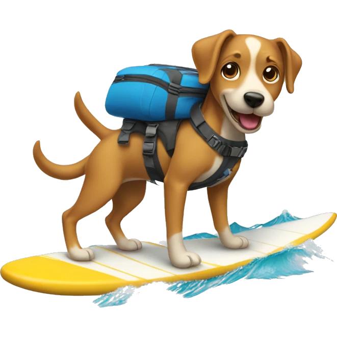 Dog surfing with a backpack on emoji