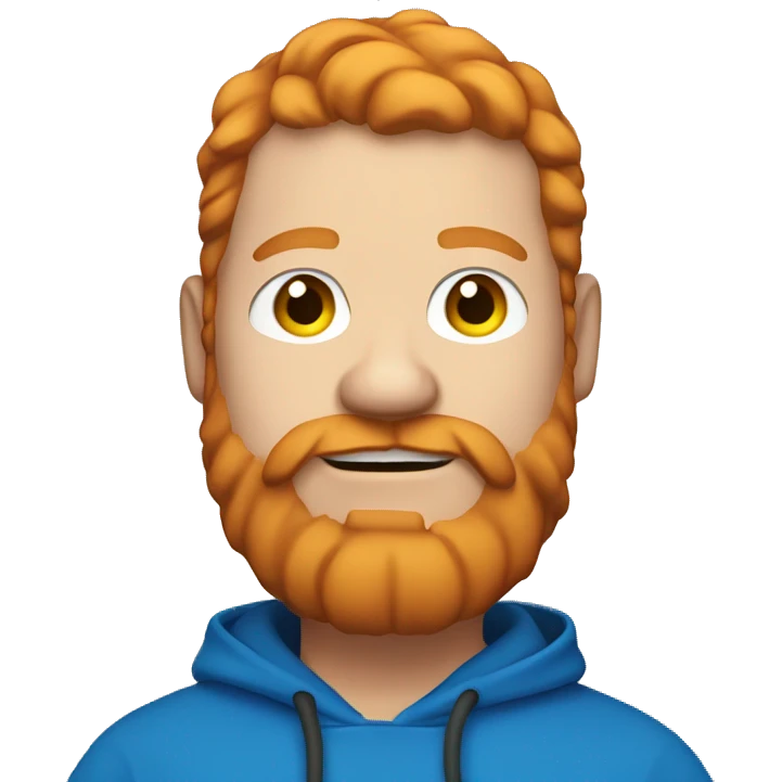 fat man with blue hoodie, headphones, ginger hair and beard emoji