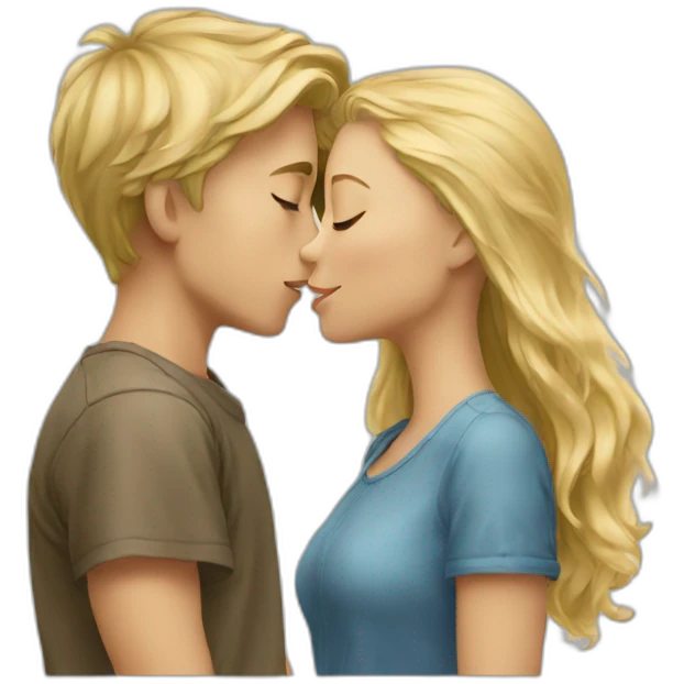 Blond boy kissing a blonde girl emoji