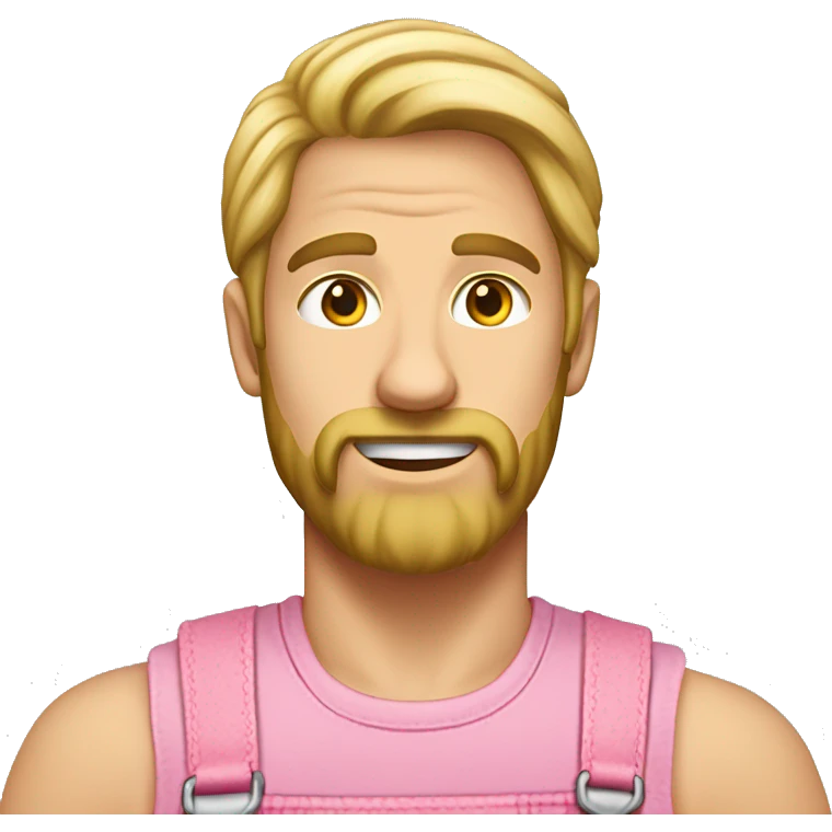 A man with long blonde hair, sideburns wearing a sleeveless pink pair of dungarees and hairy shoulders  emoji