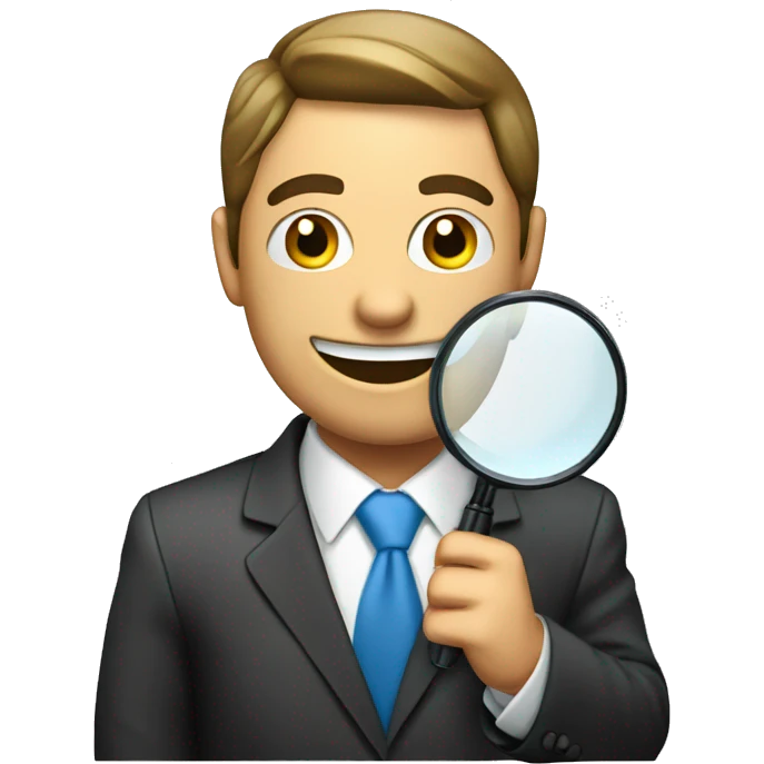 businessman holding magnifying glass happy emoji