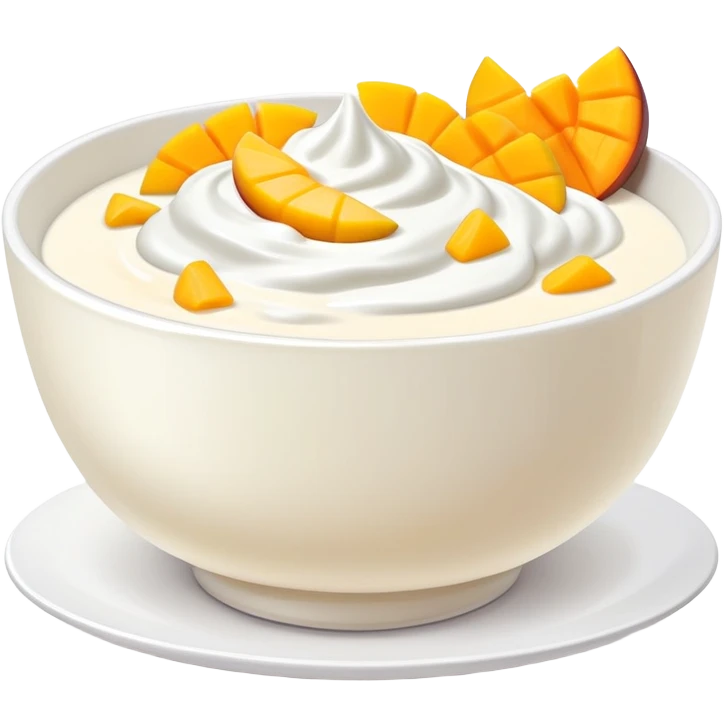 yogurt in a bowl with sliced mango pieces on top emoji