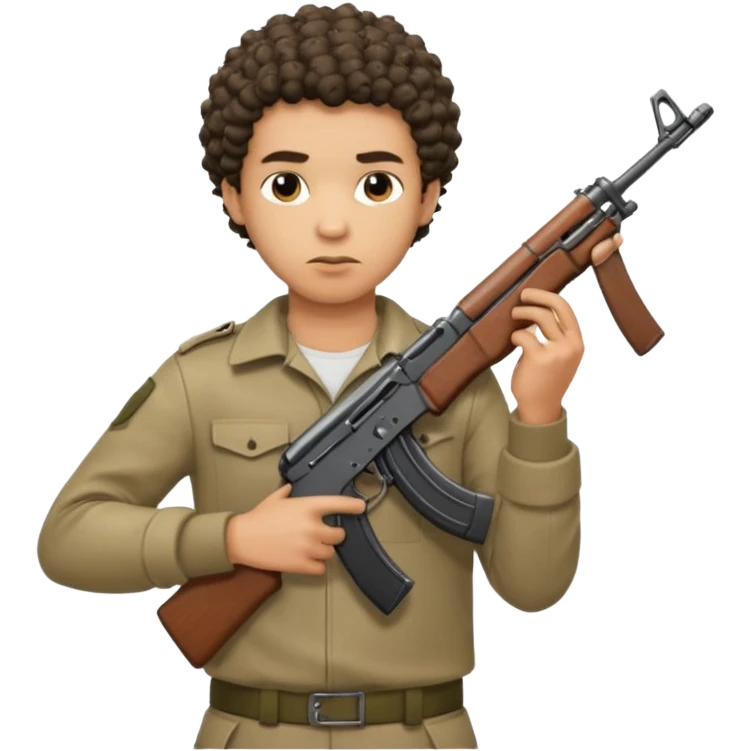 AK47 in hand, light skin male with short curly hair with a lineup  emoji