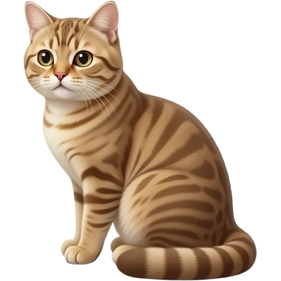 Realistic beautiful pretty straight-sitting cute Scottish Fold, with folded ears, back facing to the left, facing the viewer emoji