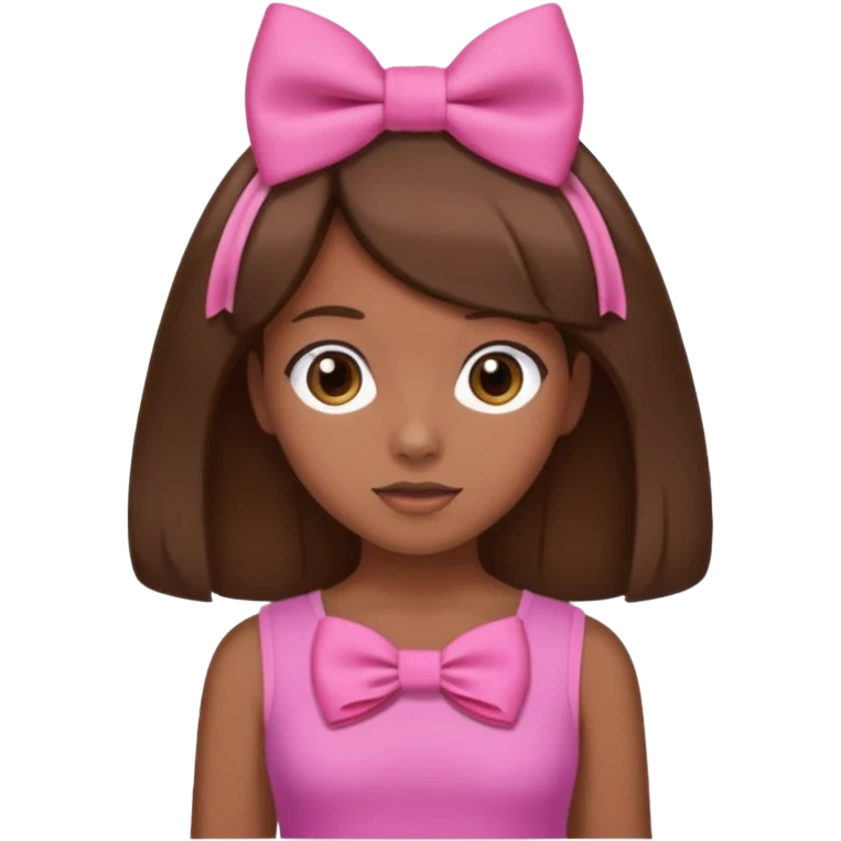 
Chica con piel morena y pelo marron con un laso en la cabeza y un top rosa emoji