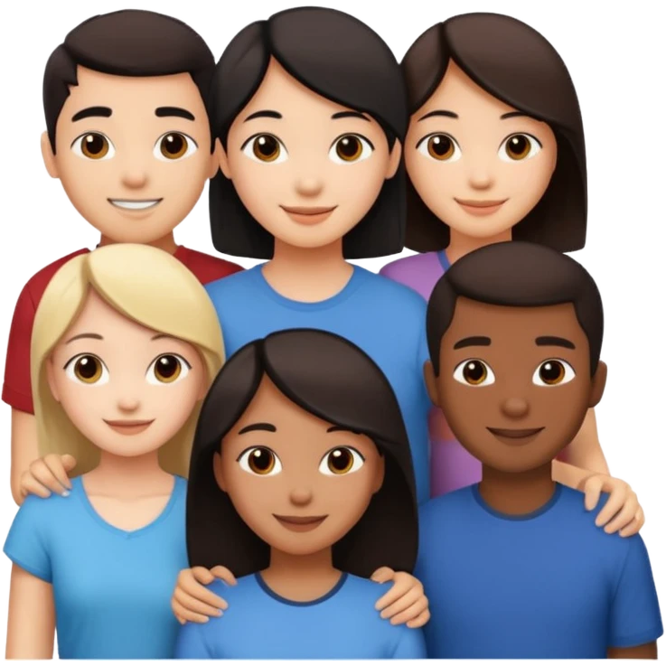 Friendship - relationship of mutual affection between people -  girls and a boy of various races with at least one asian girl. Show their necks, and shoulders please - have at least one black person also emoji