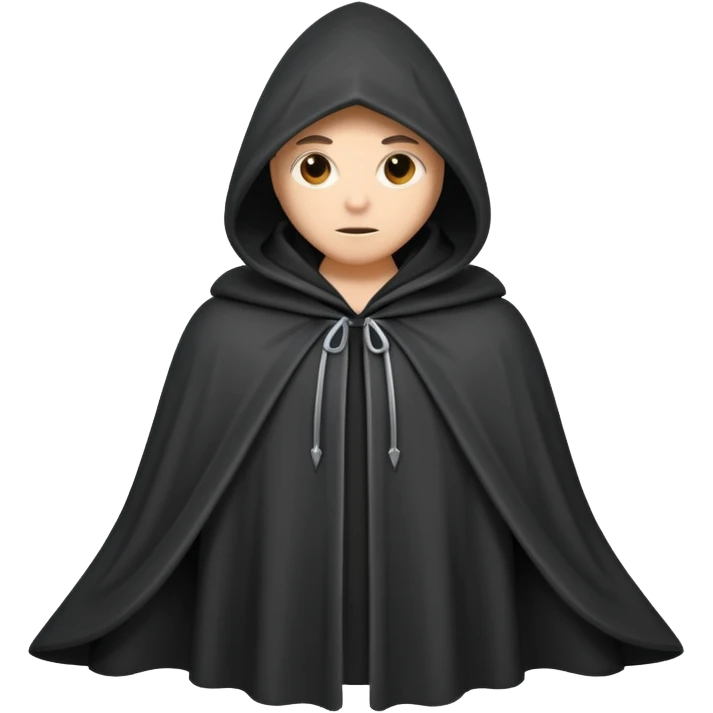 hooded cloak object icon, dark fabric cloak with deep hood, fantasy style, soft folds, 3D cartoon, mobile game icon style, centered, clean background, soft shadow, no text, no watermark
 
 emoji