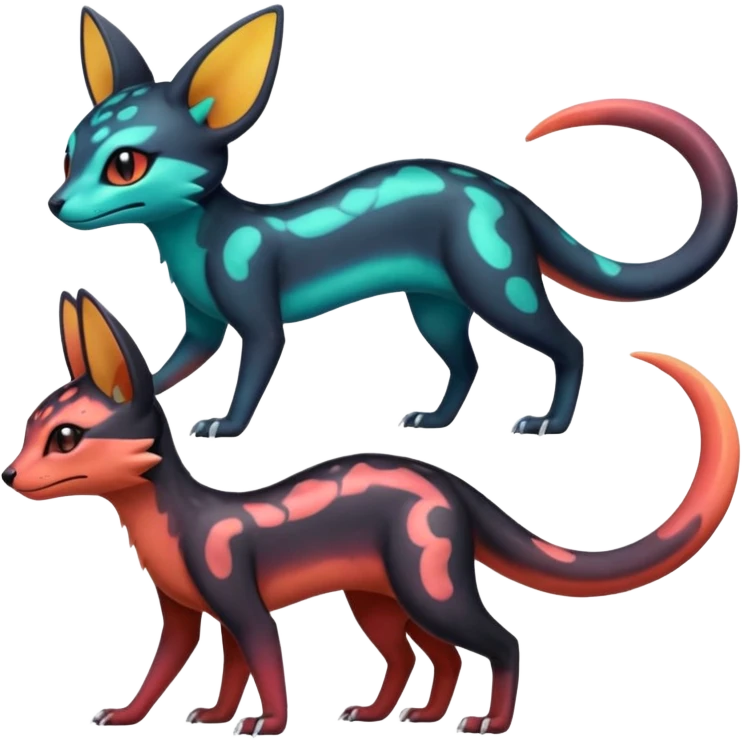 Neon-magma-pastel-gradients-colored Salandit-Umbreon-Genet-Noivern-Noibat-Serval-Hybrid (Full body) emoji