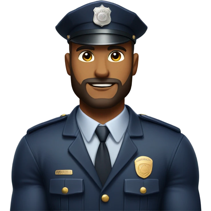 A muscular handsome bodybuilder wearing full police uniform with beard emoji