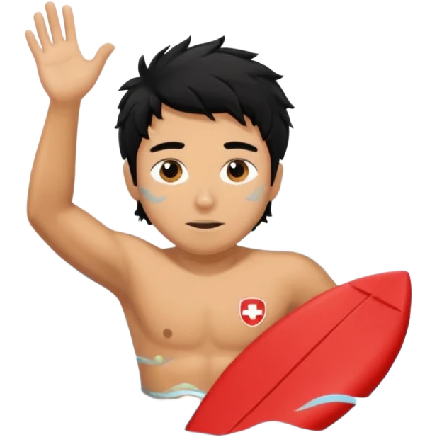 Lifeguard tanned skin Teenager with Black messy hair swimming to rescue someone emoji