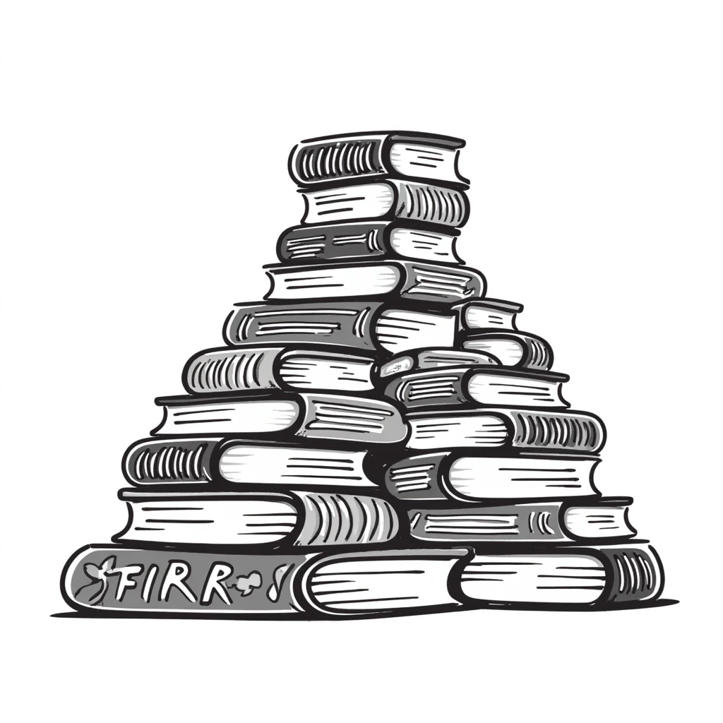 A hand-drawn mountain made of many books stacked on top of each other emoji