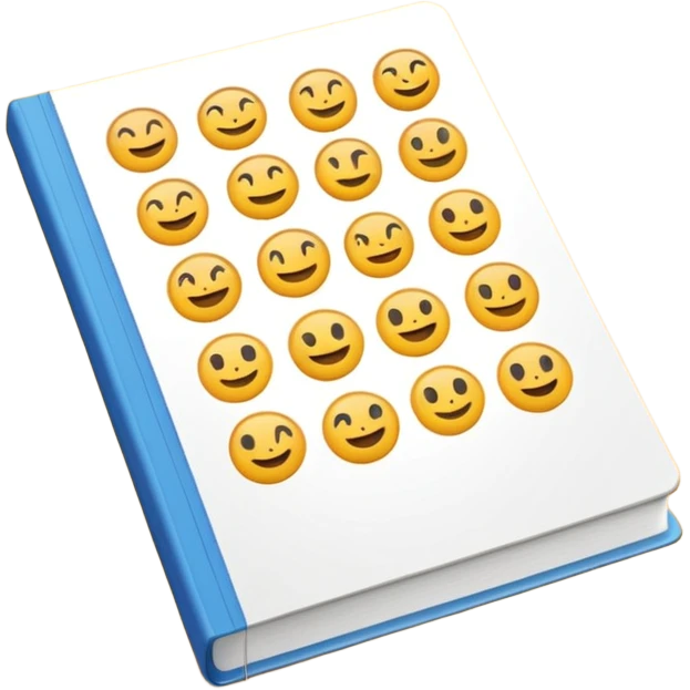 A textbook with the letters of "emoji" on its cover, where the word "emoji" is split into multiple individual letters for use. emoji