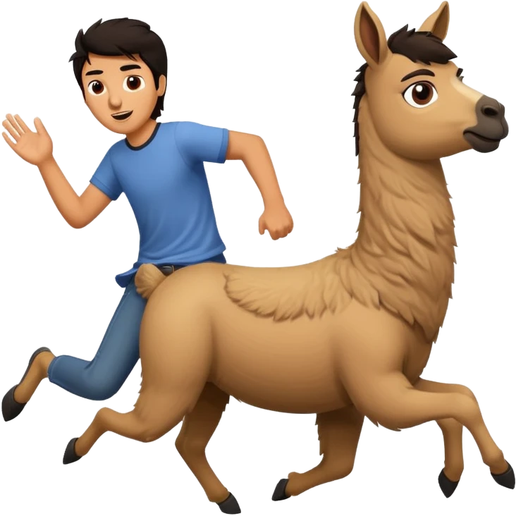 Guy with dark hair getting chased by a llama emoji