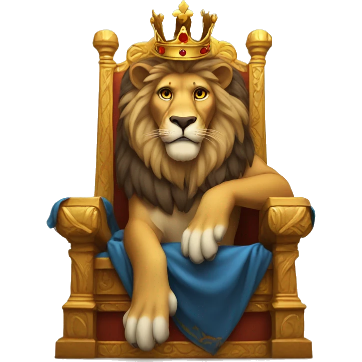 ‏A lion wears a crown and sits on his throne with a flee next to him emoji