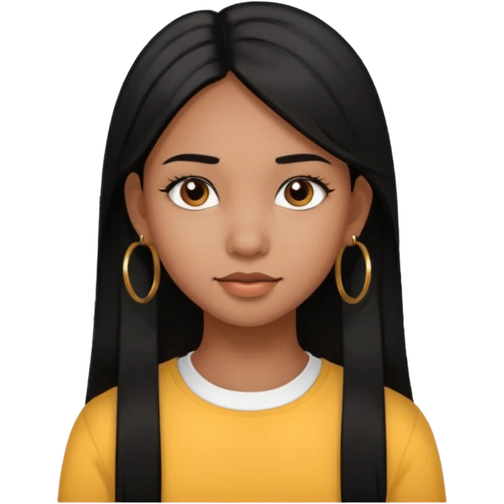 a young girl, with fair brown skin has medium length straight black hair and with hoops earrings. emoji
