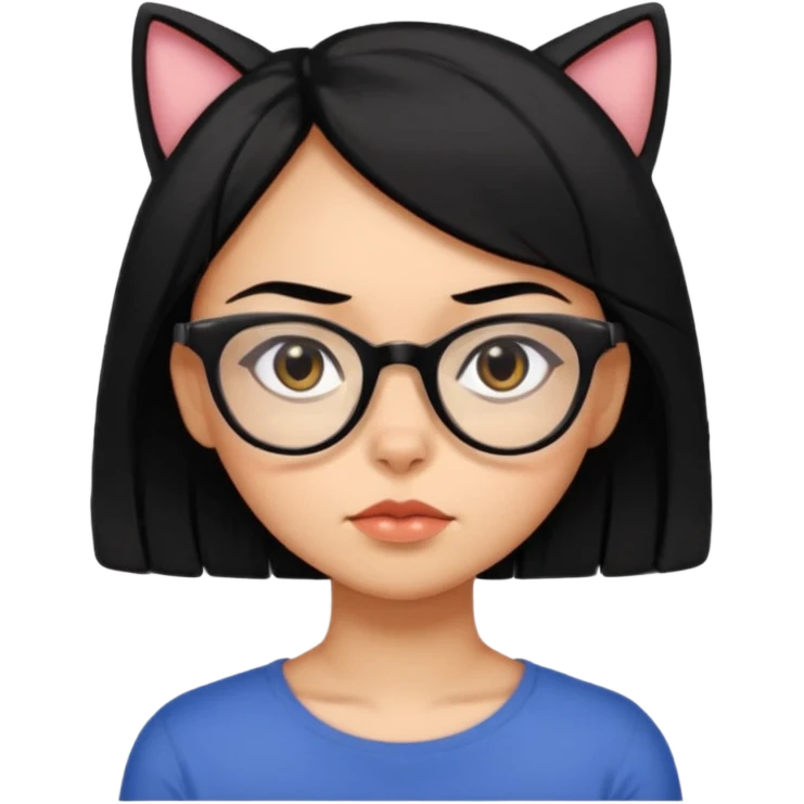 crie emojis de uma garota com cabelo médio um pouco abaixo do ombro e preto, óculos pretos no formato gatinho, boca média, olhos gastando emoji