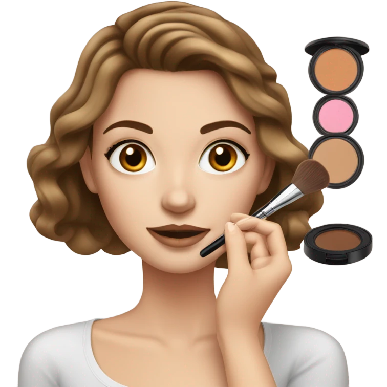 White girl with Brown hair doing makeup with makeup kit emoji
